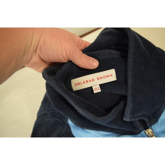 Orlebar Brown Jacket Large Blue Jersey Track Full Zip Terry Cloth Workout - Picture 5 of 6